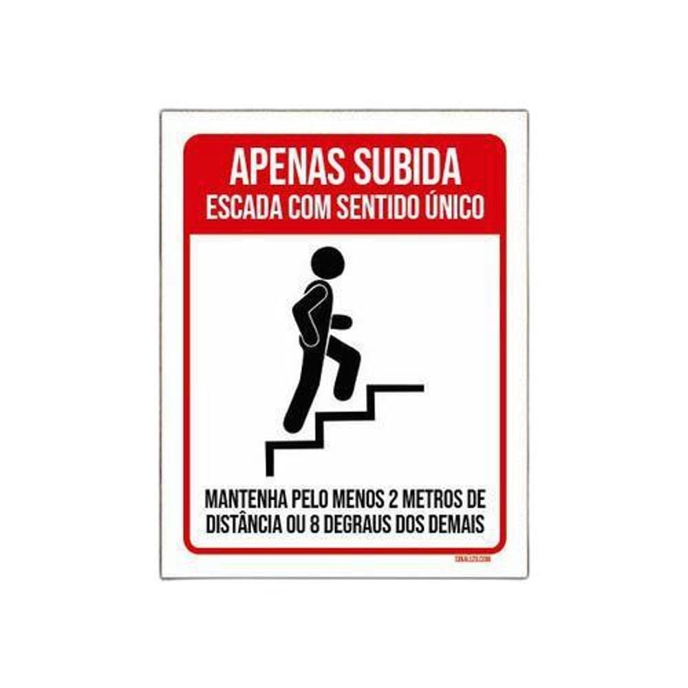 Kit 10 Placas Apenas Subida Escada Sentido Único Distancia