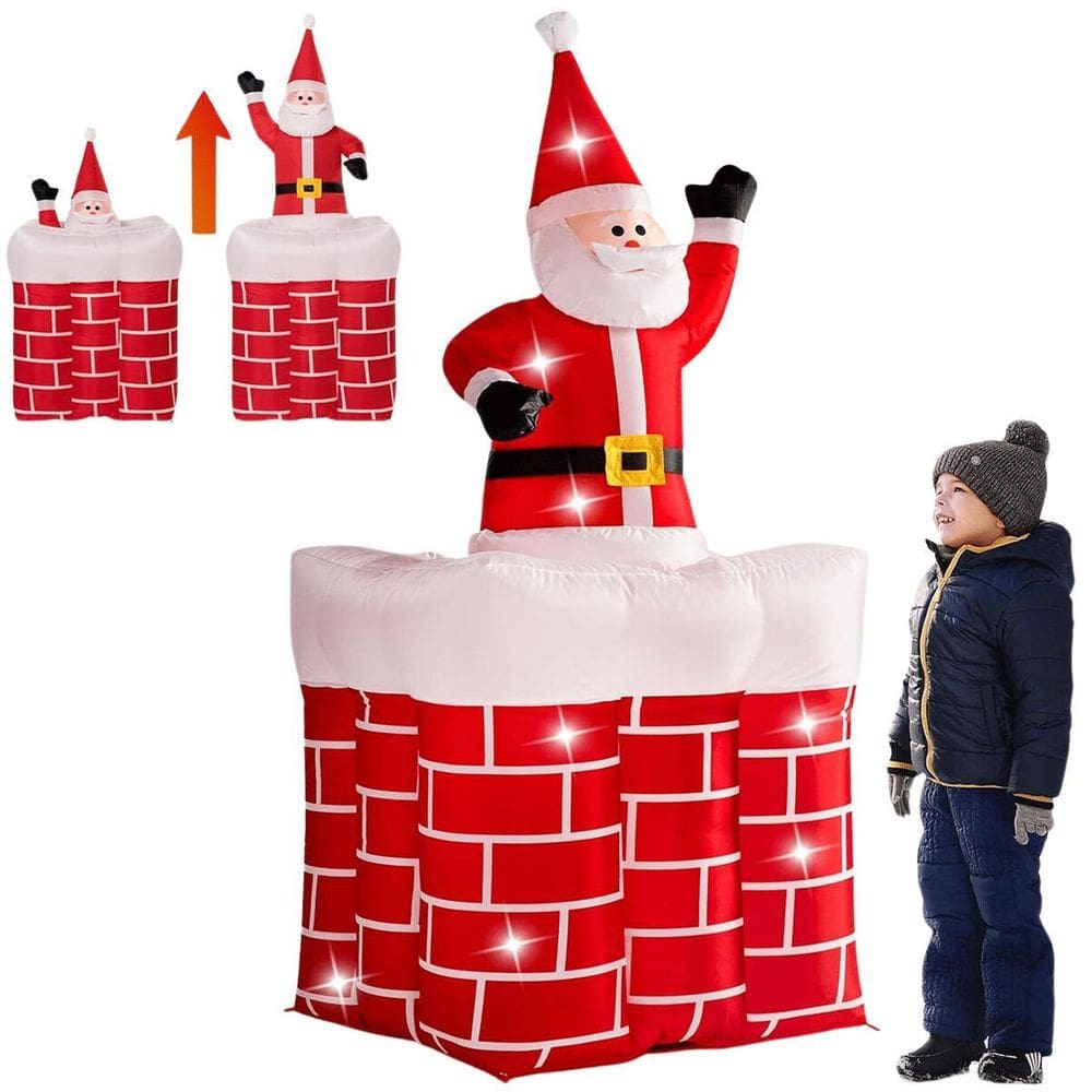 Papai Noel Inflável Chaminé Led 1,80 Metros Decoração Natal