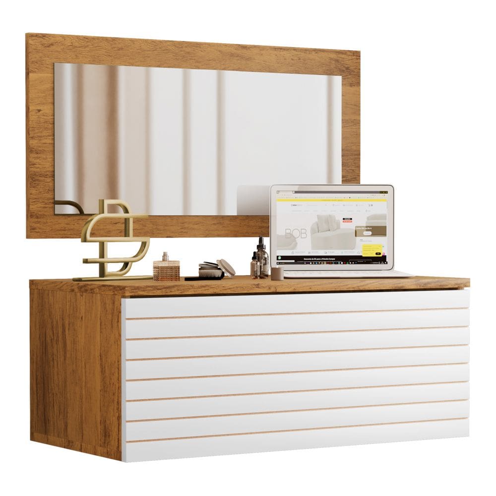 Penteadeira Para Maquiagem Yara com Bancada Suspensa 01 Gaveta e Espelho - Desk Design