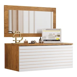 Penteadeira Para Maquiagem Yara com Bancada Suspensa 01 Gaveta e Espelho - Desk Design
