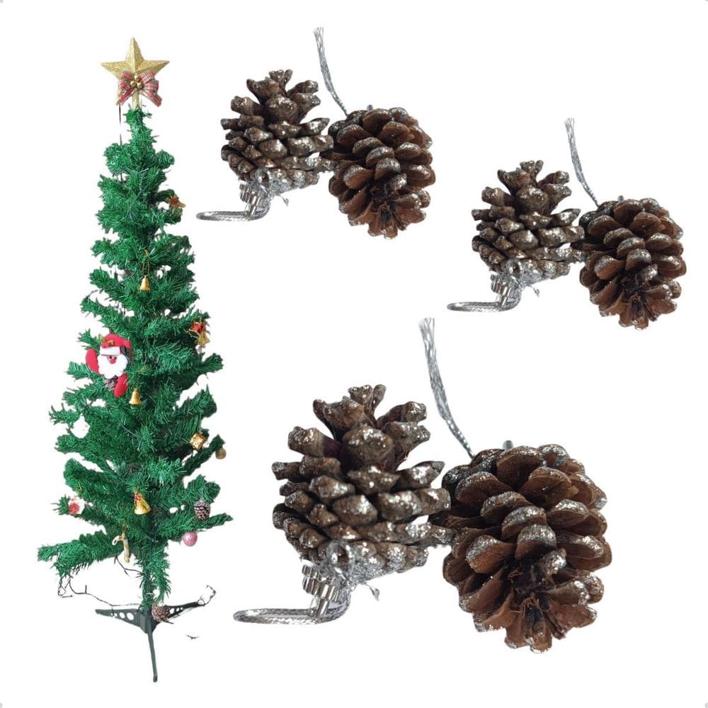 Enfeite Natalino Para Árvore De Natal Pinha Com Gliter 6 Pc