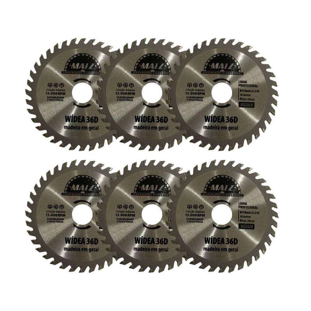 Kit 6 Disco Serra Wídea Madeira 36 Dentes 110Mm X 20Mm Matz
