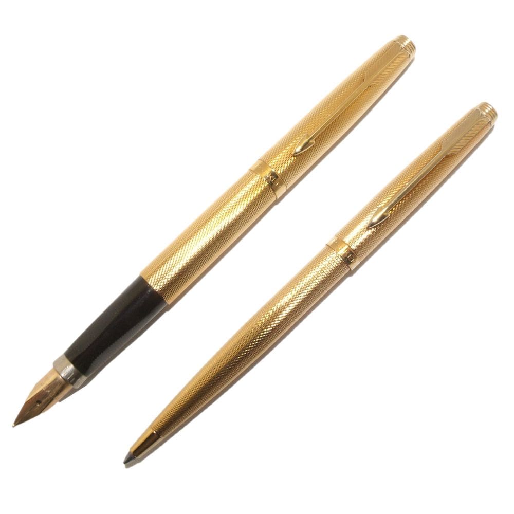 Conjunto Parker 75 Caneta Tinteiro 14K Esf Grain D`Orge Nos