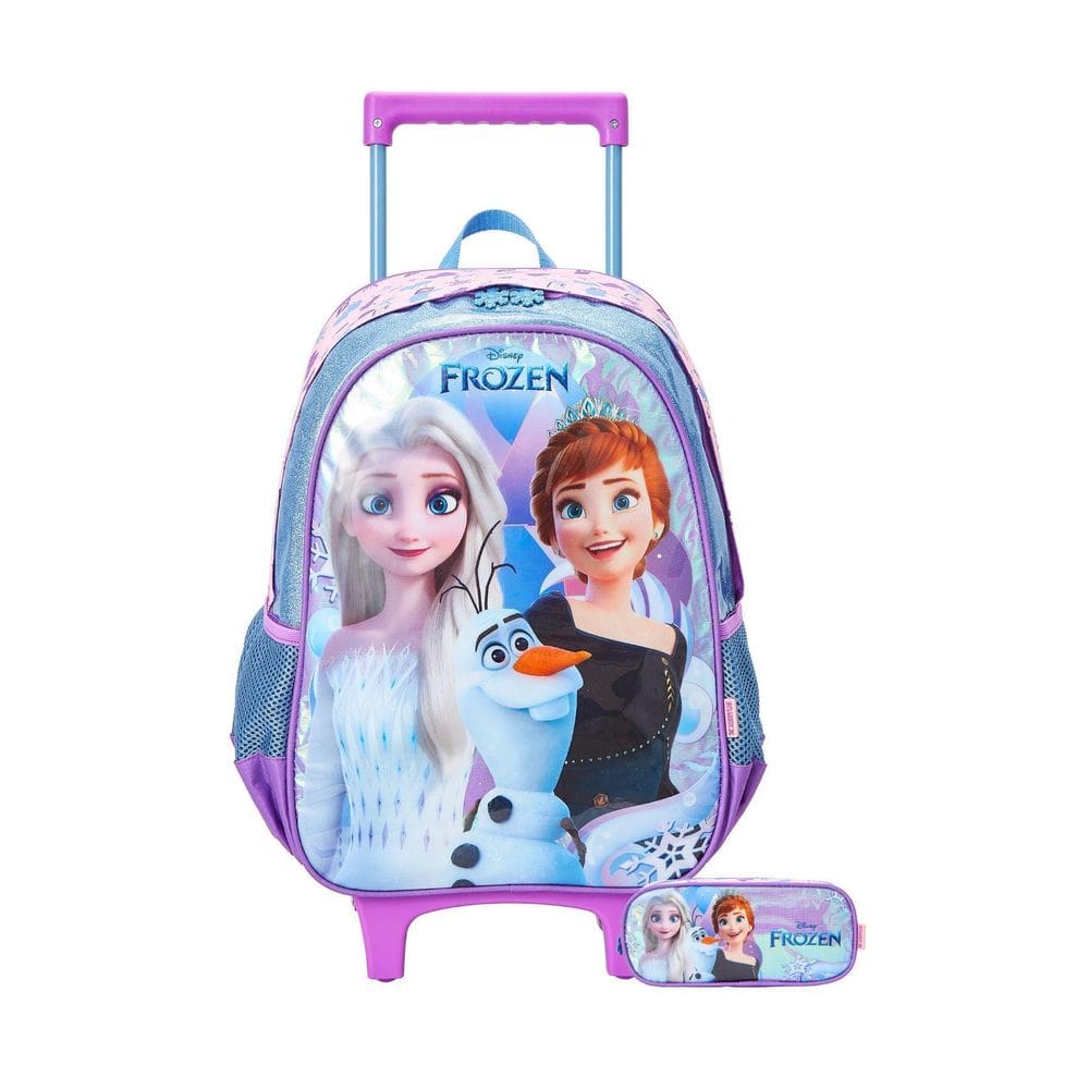 Kit Escola Mochila De Rodinha + Estojo Duplo Frozen