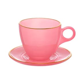 Conjunto 4 Xícaras de Café com Pires Borda Dourada Linha Premium Rosa 85ml JGXC088RS - Hauskraft