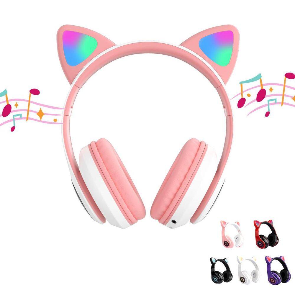 Fone Gatinho Orelha Infantil Luz Led Meninas Crianças S/ Fio