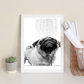 Quadro Banheiro - Pug Tomando Banho 45X34Cm