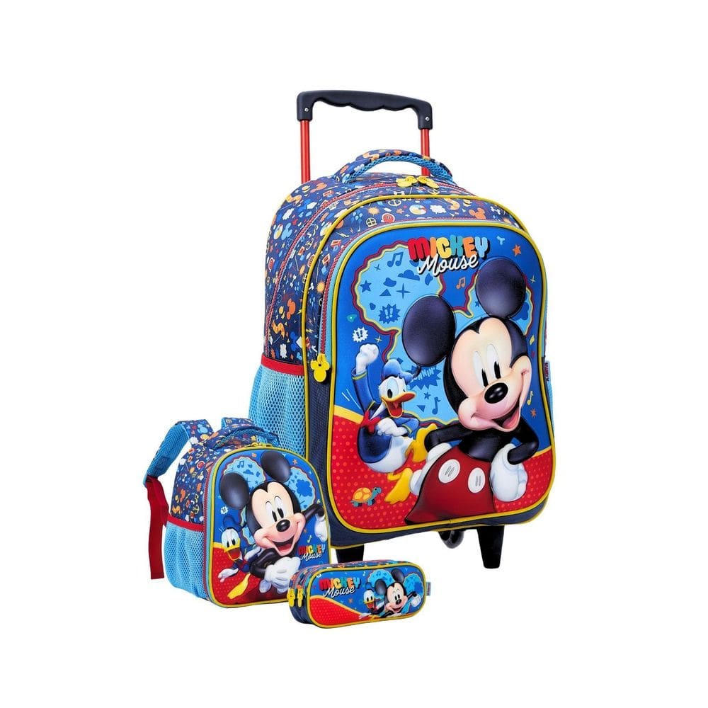 Kit Escolar Mochila Rodinha+Lancheira+Estojo Mickey Mouse