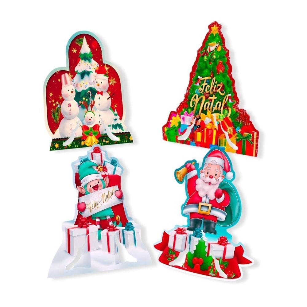 Kit 04 Enfeite Mesa Natalino Painel Decoração Festa Natal