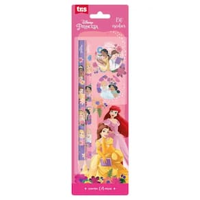 Kit Escolar Disney Princesas Contém 4 Itens Decorados - Tris Lápis | Borracha | Apontador | Escolar | Princesas