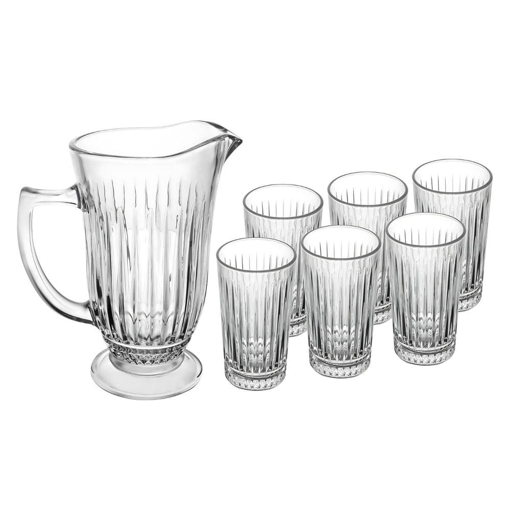 Conjunto Jarra com 6 Copos de Vidro Deli Diamante 1L 300ml 220105 - Lyor