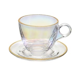 Conjunto 4 Xícaras de Café com Pires Borda Dourada Linha Cristal Premium Transparente 85ml JGXC091RB - Hauskraft