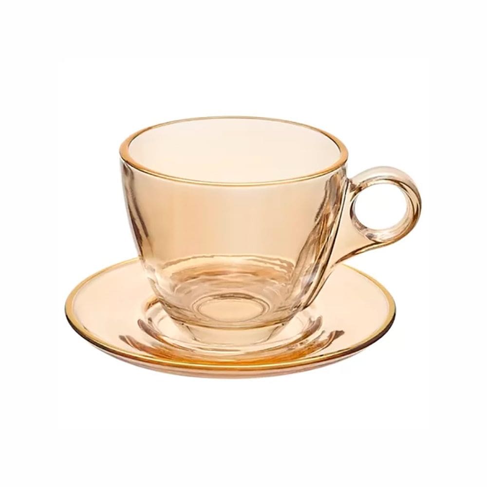 Conjunto 4 Xícaras de Café com Pires Borda Dourada Linha Cristal Premium Âmbar 85ml JGXC091AB - Hauskraft