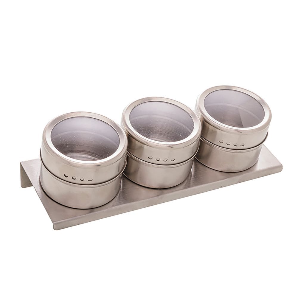 Conjunto 3 Porta Temperos de Aço Inox com Suporte Imantado 1964 - Lyor