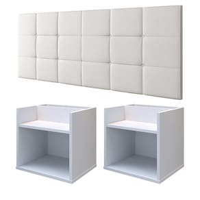 Kit 2 Mesas Suspensa Madri Nicho Aparador Lateral Cabeceira Bia 1,60 Painel Cama Box Queen Size Quarto - Branco