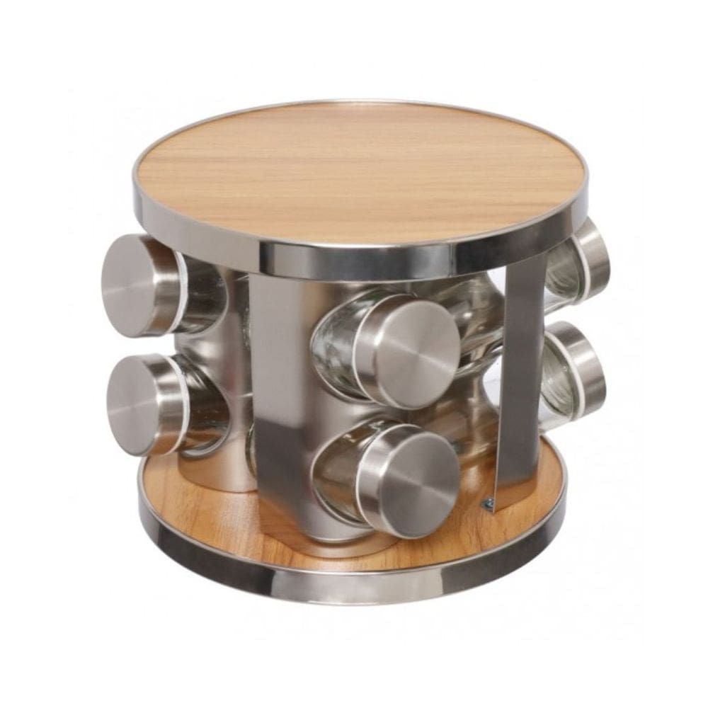 Porta Condimentos Wood com Suporte Giratório 8 pçs PCON058 - Hauskraft