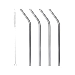 Conjunto 4 Canudos de Aço Inox Reutilizáveis com Escova para Limpeza 21,5cm 220463 - Lyor