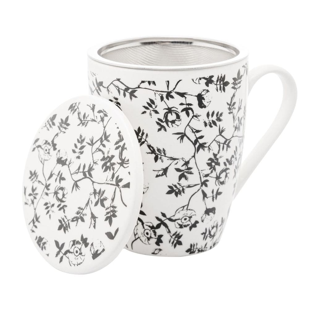 Caneca de Porcelana Flowers Super White com Tampa e Filtro 310ml 5358 - Lyor