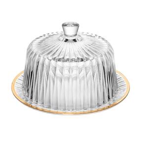 Queijeira de Cristal com Tampa e Fio de Ouro Radial 20x20x12,5cm 220381 - Lyor