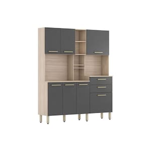 Armário Cozinha Compacta C/ Balcão 7 Portas 2 Gavetas Pés C/ Regulagem 5 Prateleiras Encanto