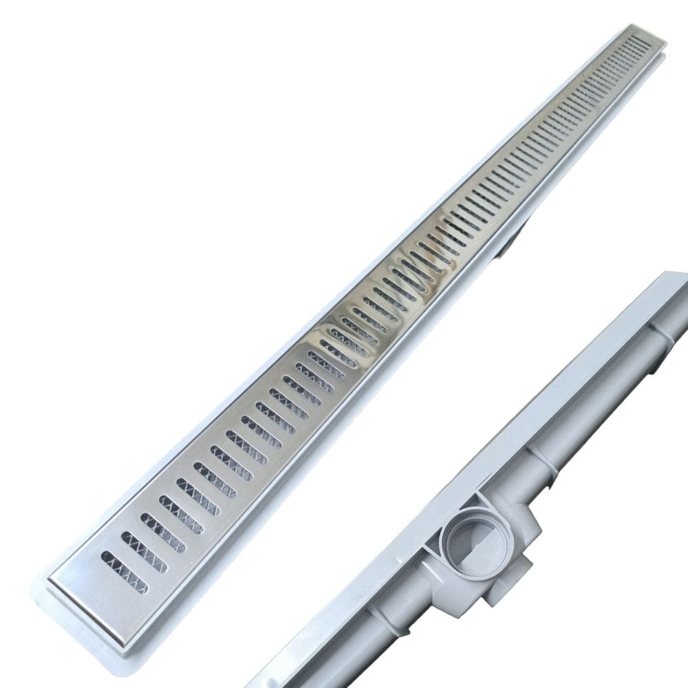 Ralo Linear Banheiro Inox Palitol 5x80 Coletor Branco Saídas 40mm com Tela (5cm x 80cm)