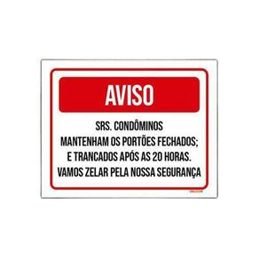 Placa Aviso Condôminos Trancado 20 Horas 18x23cm 5un