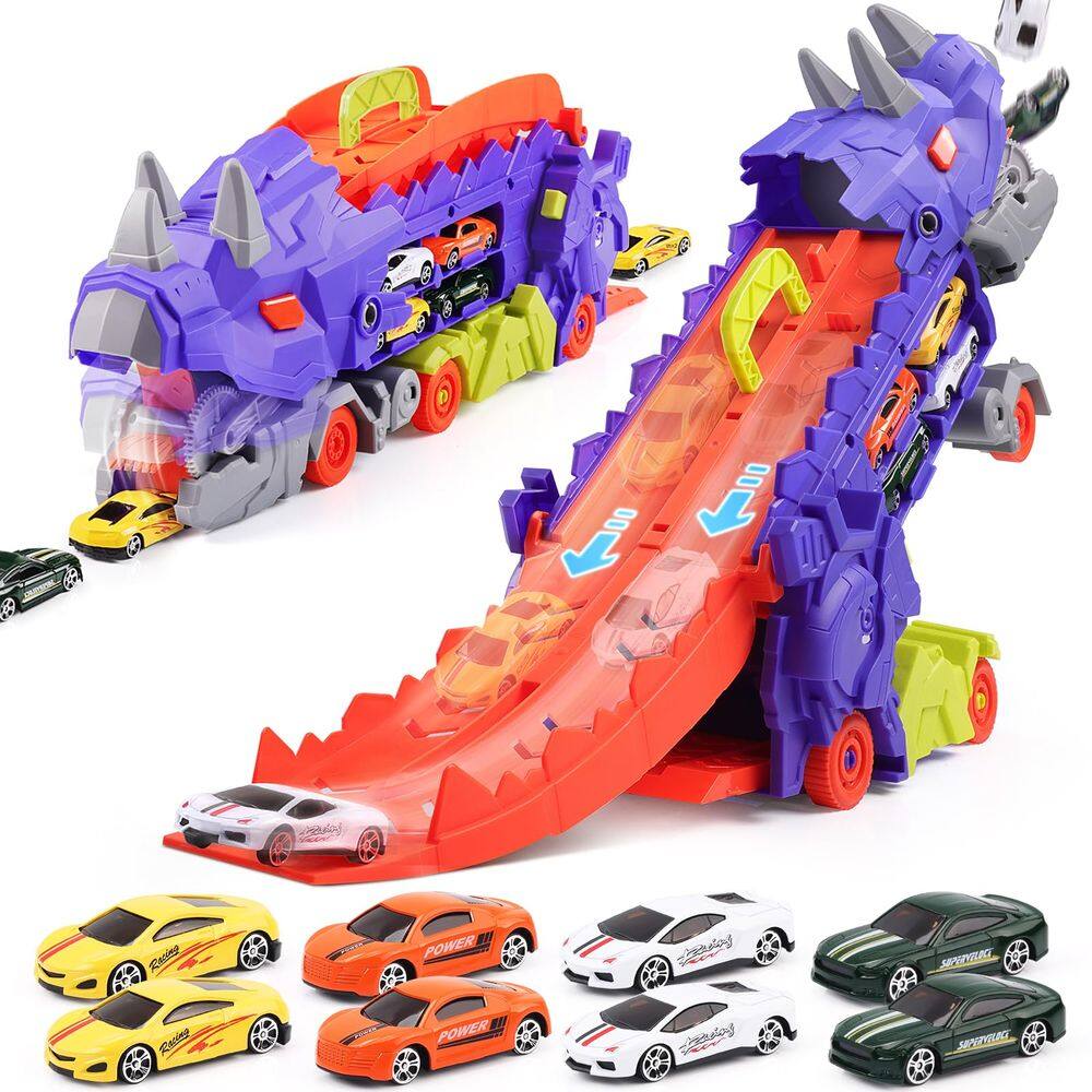 Caminhões de brinquedo de transporte de dinossauros Funmission com 8 carros para crianças