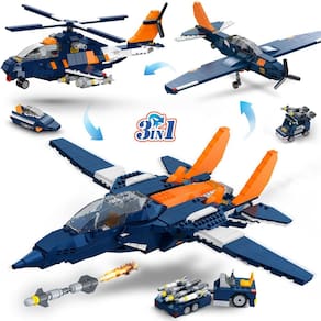 Conjunto de construção: avião de caça a jato 3 em 1 HOGOKIDS, 738 unidades, mais de 8 anos