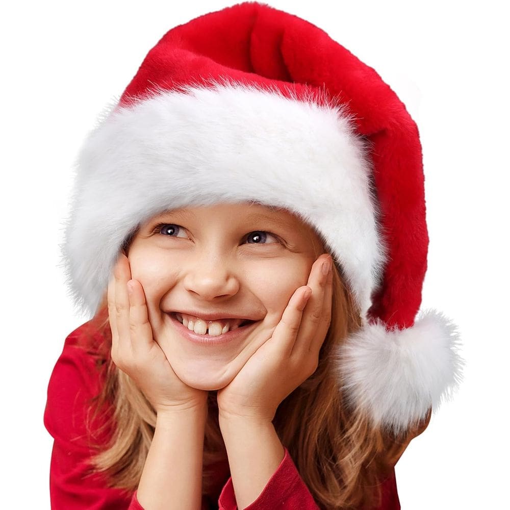 Chapéu de Papai Noel HOIIOH Kids, clássico, vermelho, de pelúcia vermelha para criança