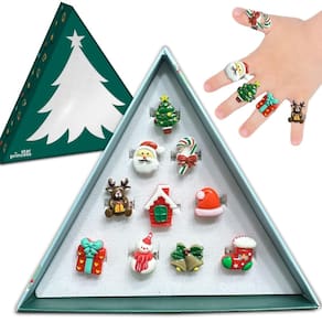 Conjunto de anéis de joia Star Princess Christmas para meninas de 3 a 8 anos