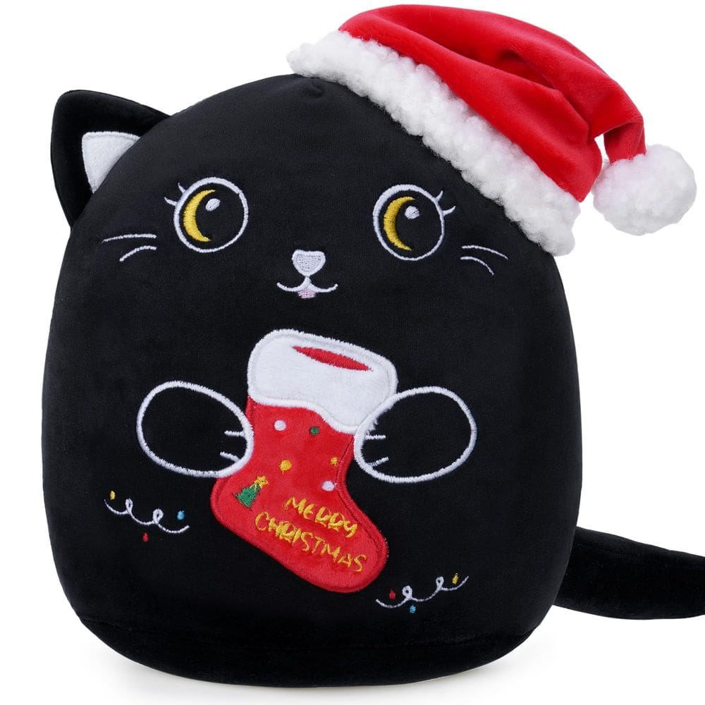 Bicho de pelúcia SEAOPOP Christmas Cat 20 cm com chapéu de Papai Noel