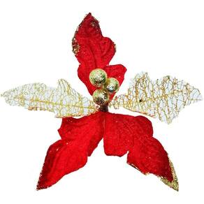 Kit 8 Flor Artificial Decoração Brilho Gliter Vermelho 15cm