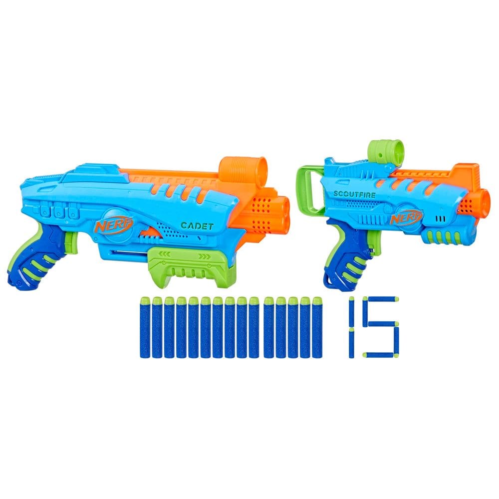 Conjunto inicial NERF Elite Junior com 2 lançadores Easy Play e 15 D