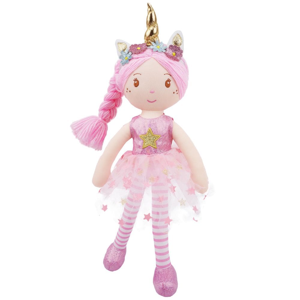 Boneca de pano de pelúcia June Garden Unicorn Anya 16 cm com cabelo rosa