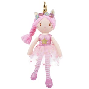 Boneca de pano de pelúcia June Garden Unicorn Anya 16 cm com cabelo rosa