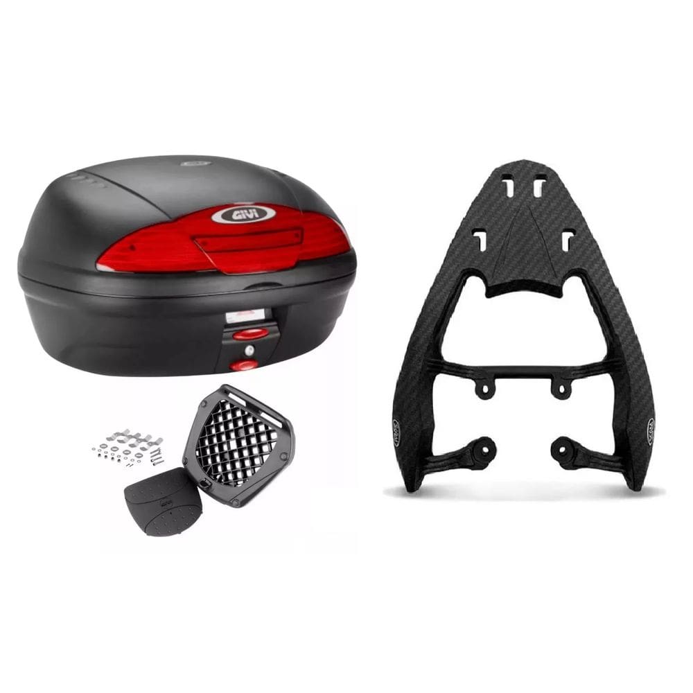 BAÚ 45L MONOLOCK E450N GIVI + SUPORTE BAGAGEIRO SCAM FiberForce Fan Titan Start Cg 125 150 160