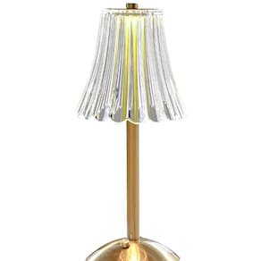 Luminária de Mesa Abajur Saia de Seda Dourada 30CM Led 3W 3 em 1 Recarregável e Dimerizável