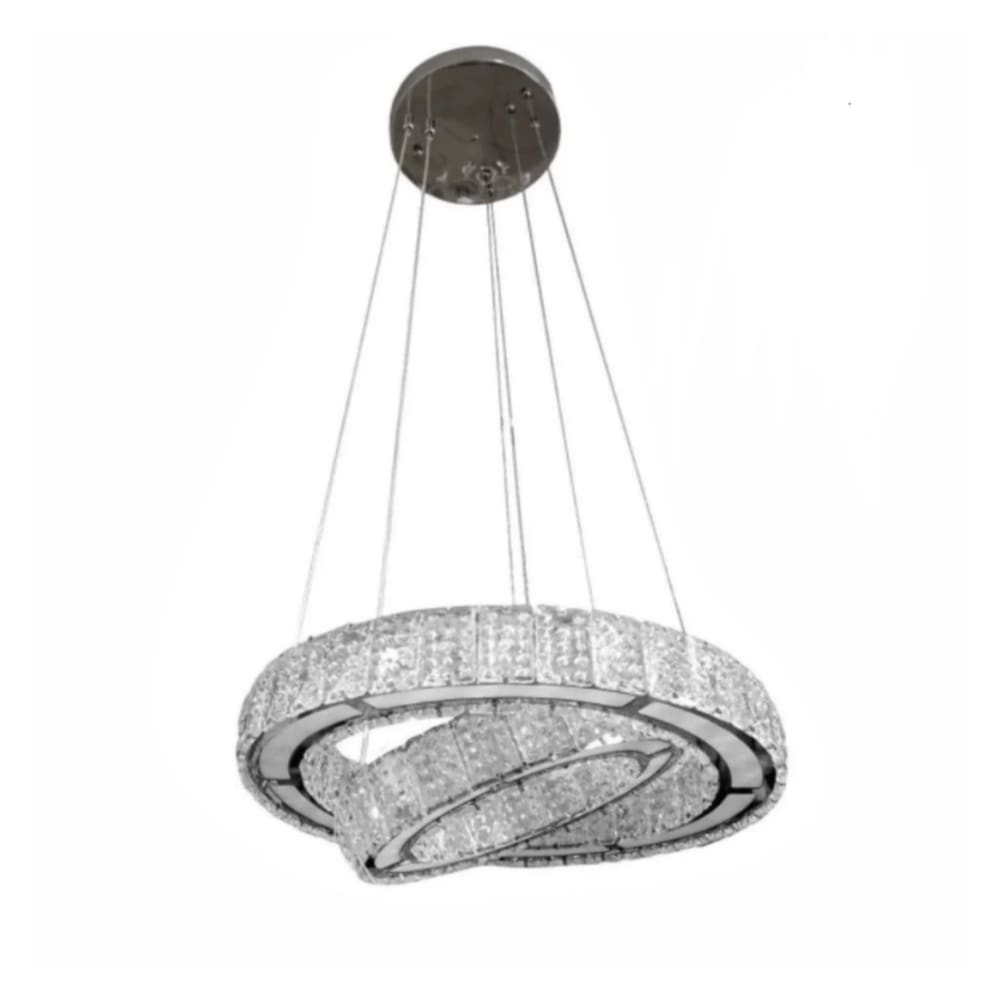 Pendente 2 Anéis Cristais Cromado 36cm Led 45W 3000K Bivolt