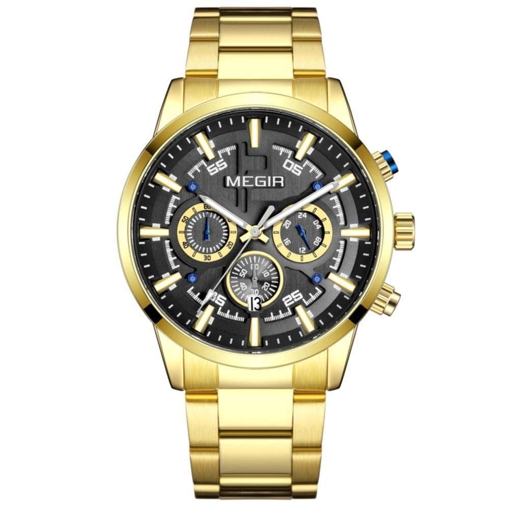 Relógio De Pulso Masculino Com Pulseira De Aço Inoxidáve Com Data Automática Impermeavel 3atm Dourado