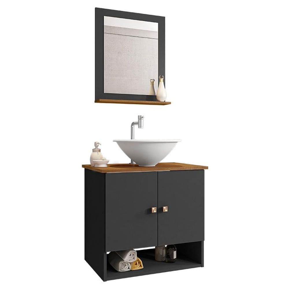 Gabinete Armário Banheiro Deli 2 Portas com Cuba Lume Branca