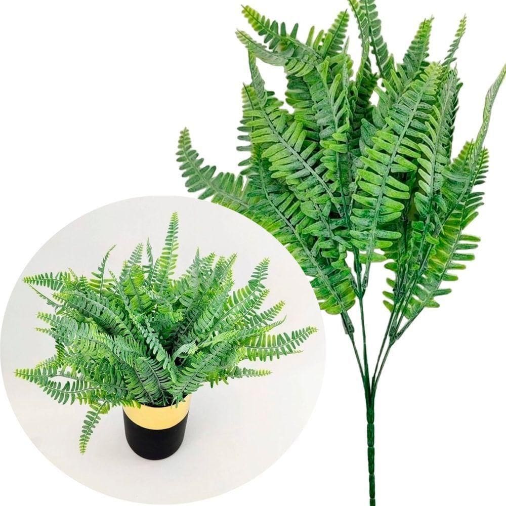 6 Ramos Samambaia Flor Planta Artificial Com 35 Folhas 40cm