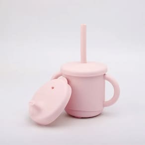 Copo De Silicone Canudo e Bico 200ml +12m Rosa Petit Piá