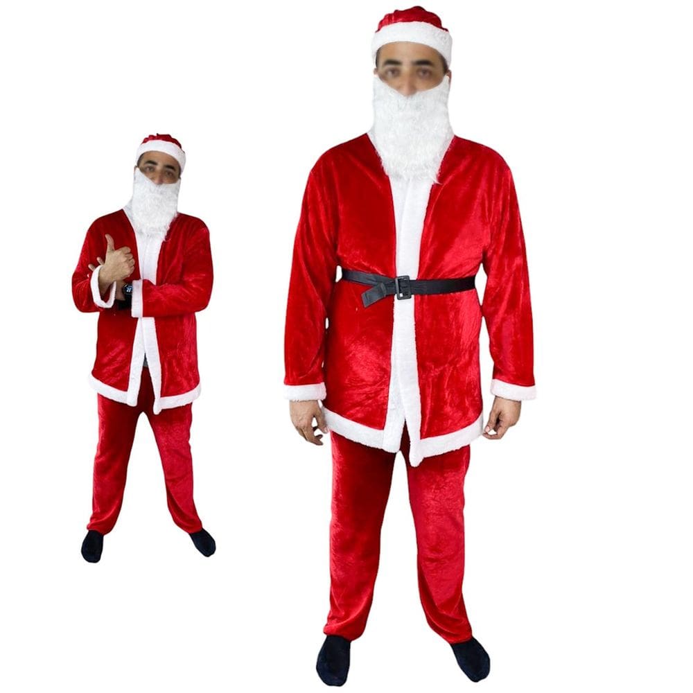 Roupa Papai Noel Luxo 5 Peças Natal Natalino Fantasia Completa Adulto Festa Fim de Ano Familia Confraternizaçao Reuniao