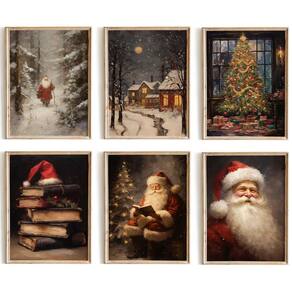 Impressões de arte de parede Kizbook Vintage Christmas Santa Claus x6