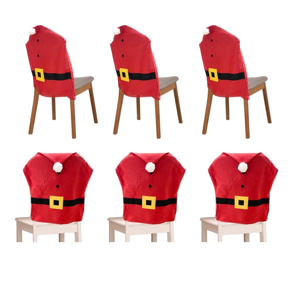 Capa de Cadeira Natal Natalino Kit 6 Unidades Gorro Papai Noel Encosto Decoraçao Mesa de Jantar Reuniao Familiar Ceia Fim de Ano Festa Evento