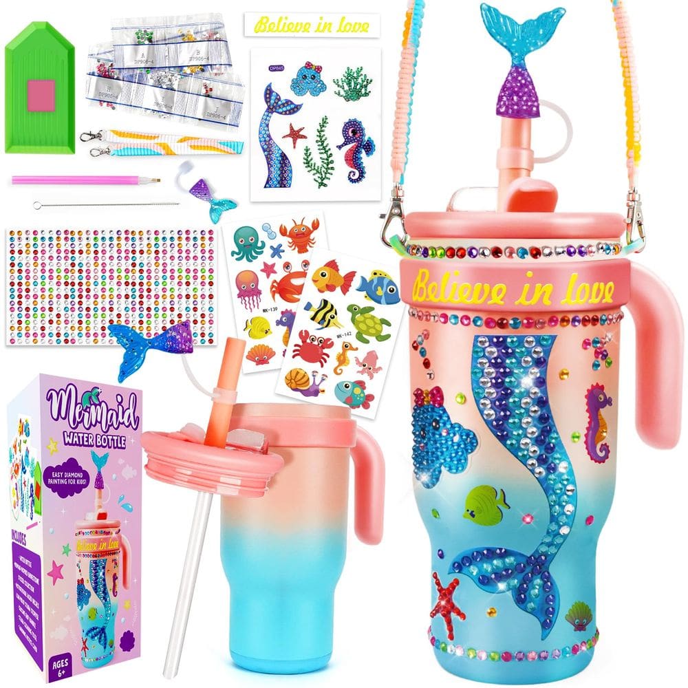 Kit de decoração de garrafas de água Cheffun Mermaid Girls 4-10 anos