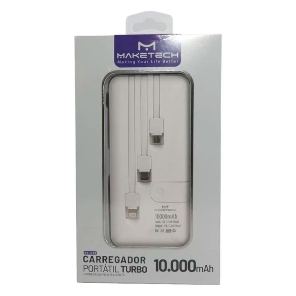 Carregador Portátil Turbo Maketech com Cabo 10.000mAh 1 Unidade