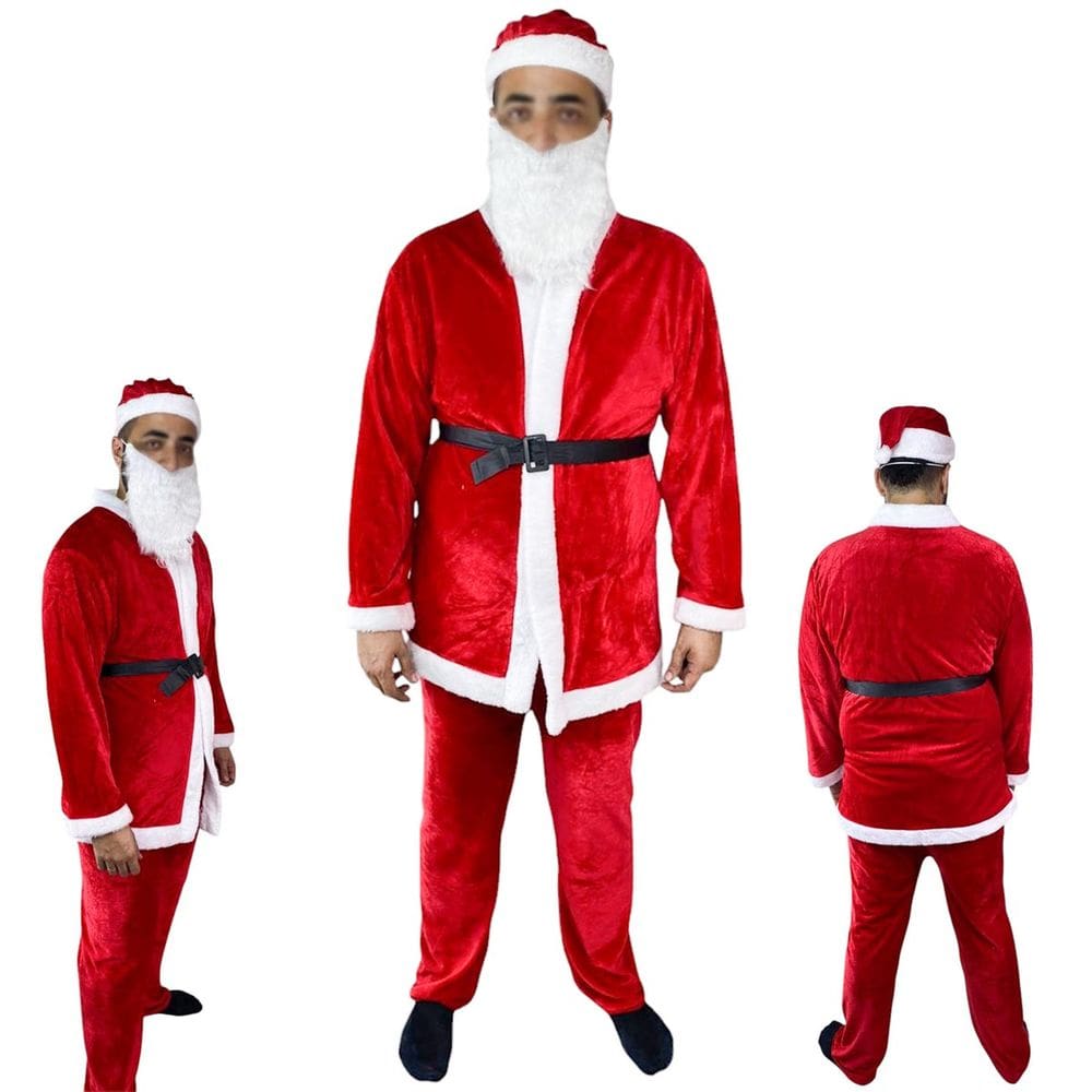 Roupa Papai Noel Luxo Natal Natalino Fantasia 5 Peças Completa Adulto Festa Reuniao Familia Confraternizaçao Fim de Ano
