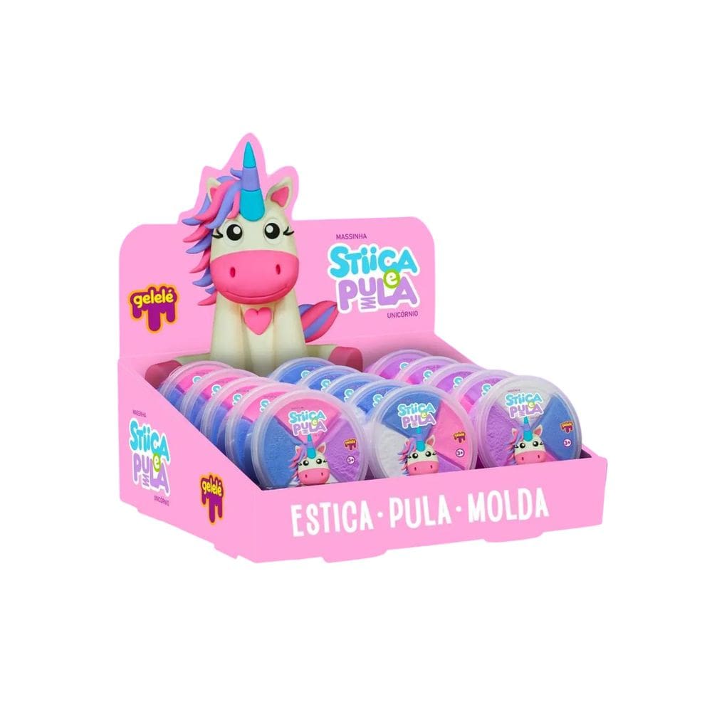 Massinha Estica E Pula Unicornio 15 Unidades 20g Gelele