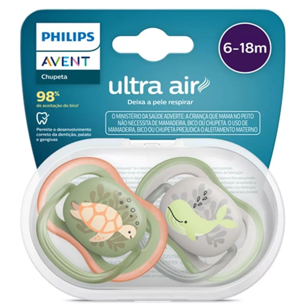 Chupeta Ultra Air 6-18m Baleia Tartaruga C/2 Philips Avent